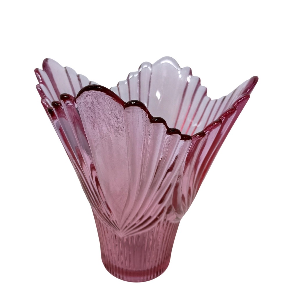Fenton Art Glass‎ Vase Vintage 1980s Dusty Rose Pink Shell Fan Pattern Decor
